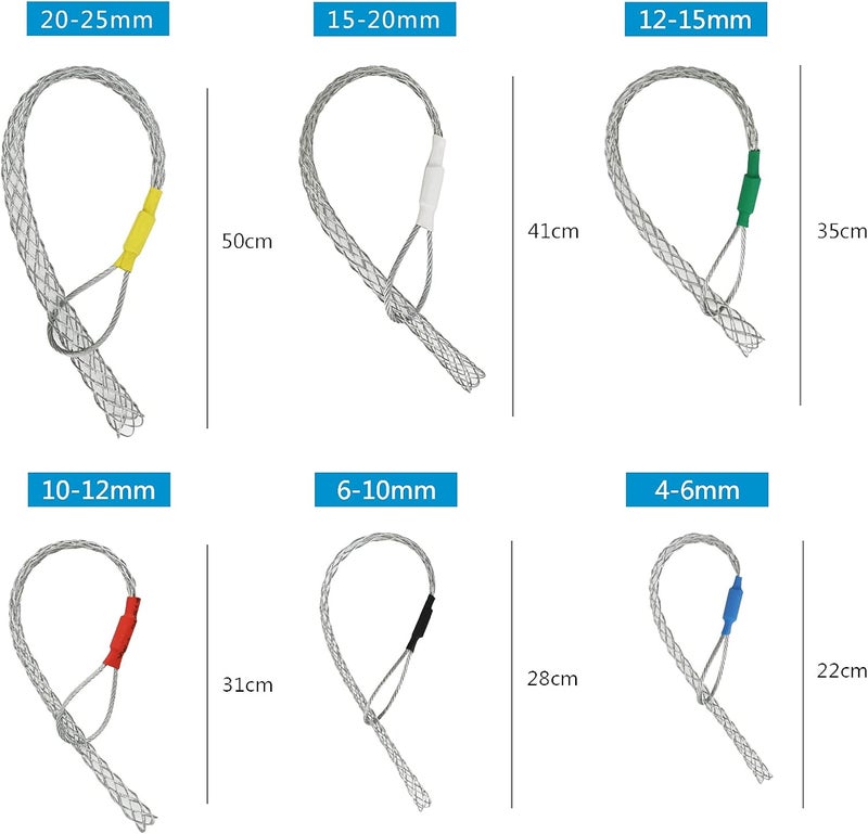 VGongTech Cable Pulling Grip Sock Kit Galvanizing Steel Antislip Pipe Cable Wire Pulling Grips Lassos Set Flexible Eye Mesh Rope Red - Image 2